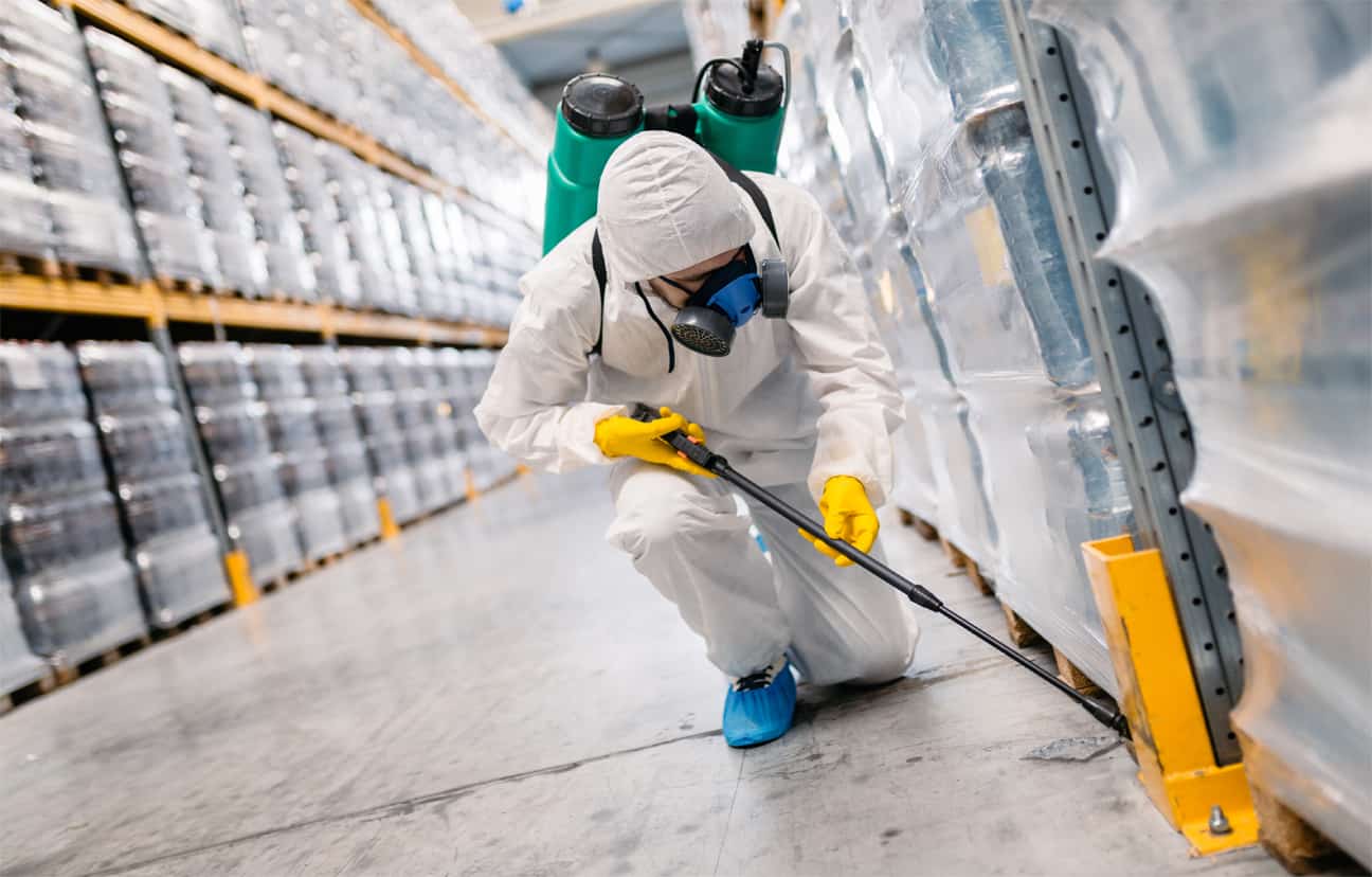 Industrial warehouse sanitization in progress